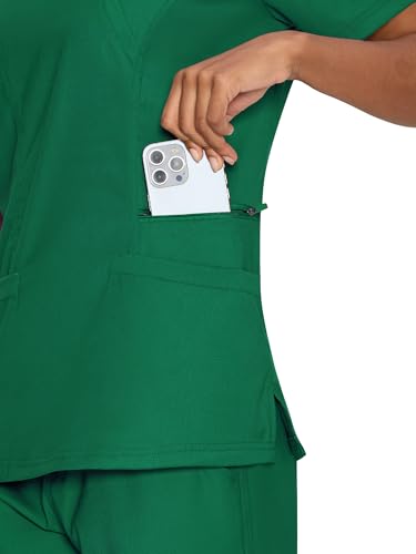 Scrub Tops for Woman, Mock Wrap Tops - color: Hunter Green, size: Small