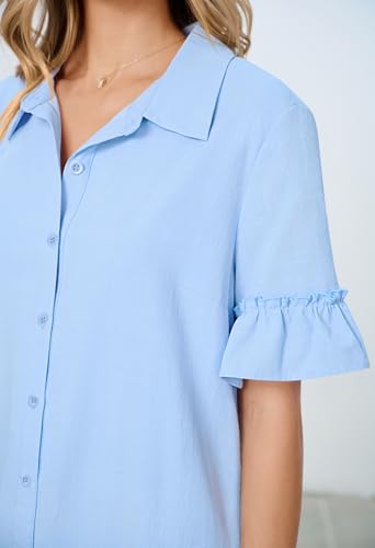 MEROKEETY Women's Summer Casual Tshirt Dress Button Down Shift Mini Dresses - color: Blue, size: Small