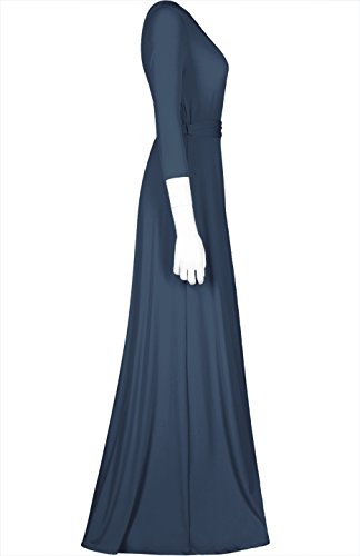 Women's 3/4 Sleeve Deep V-Neck Maxi Faux Wrap Solid Plus Size Dress - color: Charcoal-v-neck, size: Large