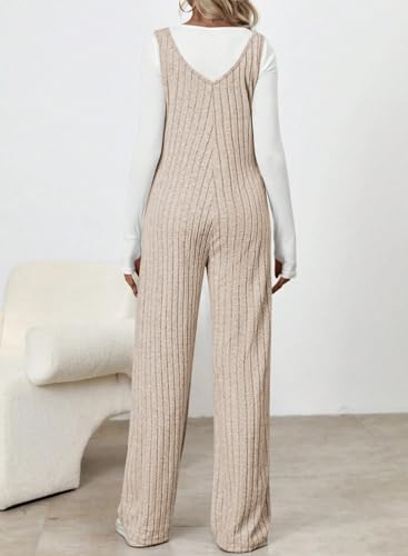 BLENCOT Maternity Jumpsuit Sleeveless Square Neck Wide Leg Pants Romper - color: Apricot, size: Medium