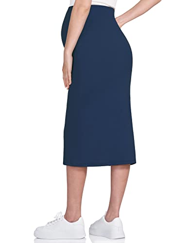POSHDIVAH Maternity Skirt Over The Belly - color: Navy Blue, size: X-Large