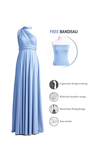 72styles Maxi Infinity Dress for Bridesmaids, Convertible Multi-Way Wrap - color: Dusty Blue, size: One Size Plus