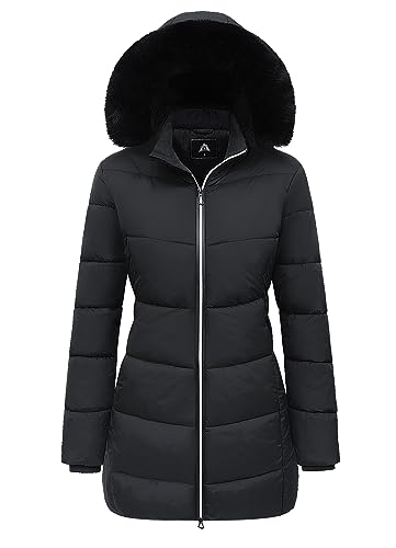 Women's Long Warm Winter Puffer Jacket Lightweight Fashions Down Coats - color: Black, size: X-Large