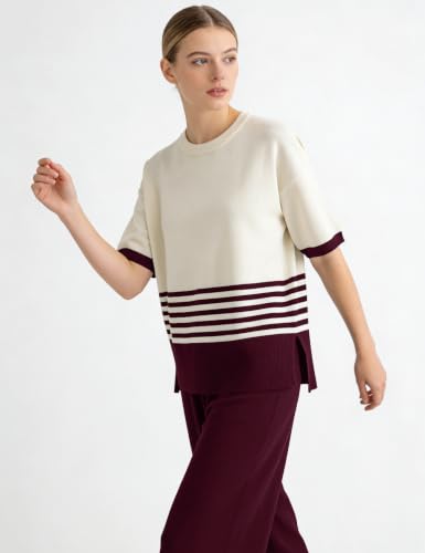 Women's Knit Lounge Sets 2 Piece Pants Sweatsuit - color: Burgundy, size: Large