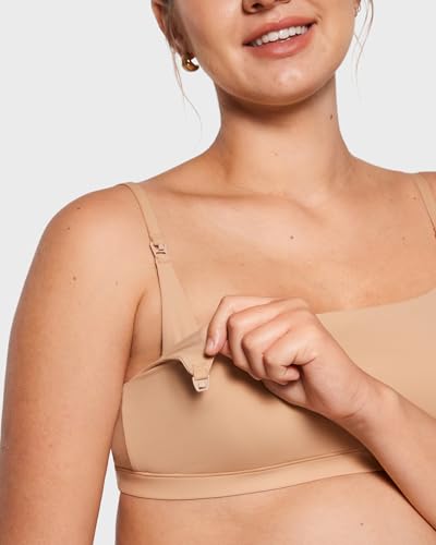 INLYRIC Women's Inbarely Soft Nursing Bras Unlined Bralettes Maternity Bra for Breastfeeding Unpadded Comfy Sleep Seamless - color: Warm Beige, size: Medium