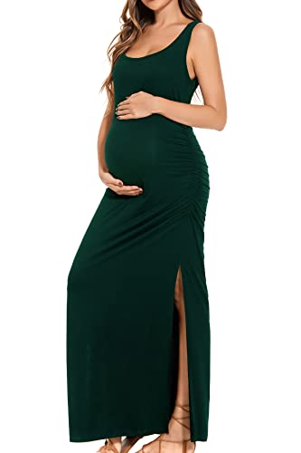 Smallshow Women's Split Long Maternity Dress - color: Deep Green, size: Small
