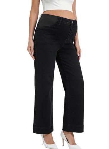 BLENCOT Women's Maternity Jeans High Waisted Wide Leg Pregnancy Pants - color: Color Black, size: Small