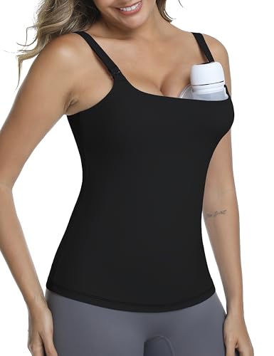 Nursing Tank Top Breastfeeding Square Neck Shirt - color: Black, size: X-Large