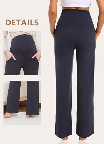 Foucome Women's Maternity Pants Wide Leg Pregnancy Work Pants - color: Black/Grey/Navy, size: Medium