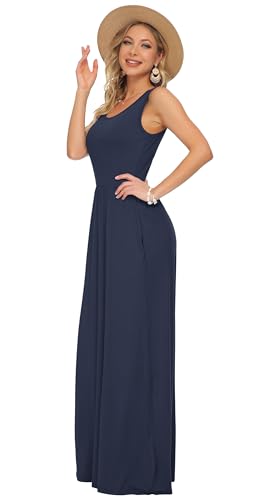 AUSELILY Women's Summer Sleeveless Loose Plain Casual Long Maxi Dresses - color: 01-navy Blue, size: Small