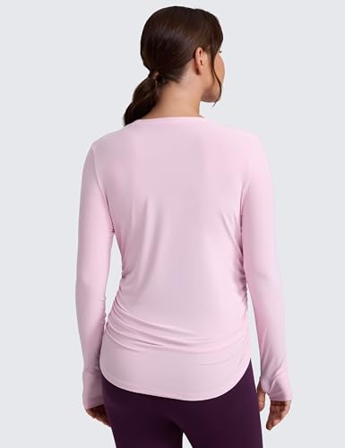 CRZ YOGA Maternity Side Ruched Tops - color: Pink Peony, size: Large