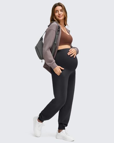G4Free Smoofit Modal Soft Maternity Joggers Pregnancy Casual Sweatpants - color: Black, size: Medium