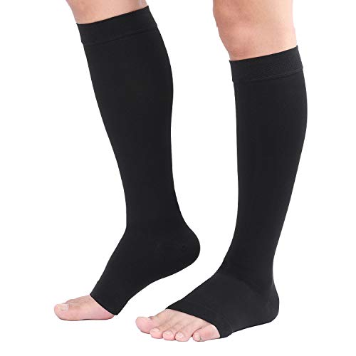 TOFLY 20-30mmHg Open Toe Compression Socks for Women & Men - color: 20-30mmhg Open-toe Black, size: Large