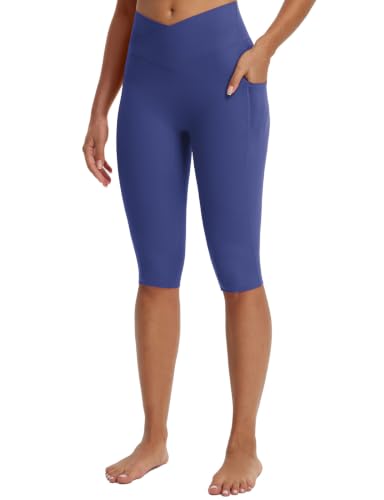 baleaf Womens Capri Leggings with Pockets V Waistband - color: Classic Navy, size: Medium