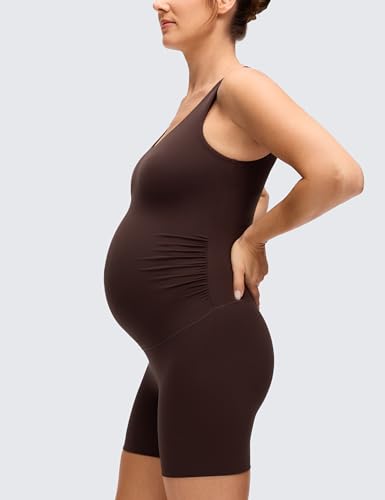 CRZ YOGA Maternity V Neck Romper - color: Hot Fudge Brown, size: Medium