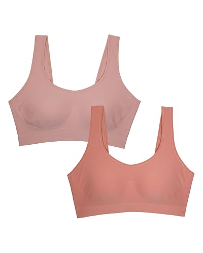 Fruit of The Loom Women's 2-Pack Full Coverage Wireless Bra w/ Built In Pads - All Day Comfort - color: Desertdusk/Rose Shadow, size: Large