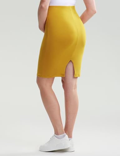 POSHDIVAH Maternity Skirt Over The Belly with Slit - color: Short-ginger, size: X-Large