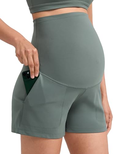 CRZ YOGA Maternity Linerless Casual Shorts 4" - color: Grey Sage, size: Small
