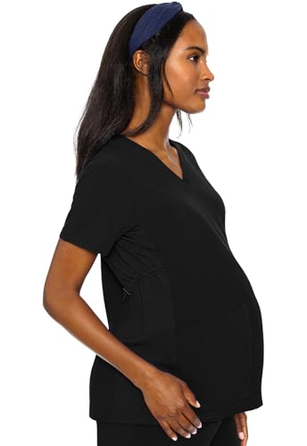 Med Couture Touch Maternity Scrub Top Womens V-Neck 2 Pockets Pregnancy Fit - color: Black, size: Medium