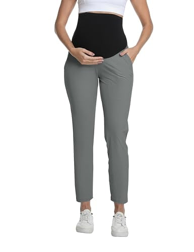 Foucome Womens Maternity Pants Over Belly Pregnancy Golf Pants - color: Grey, size: Small