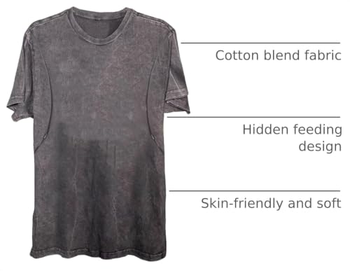Comfort Breastfeeding Shirts Women Distressed Maternity Zip Nursing Tees - color: Gray 2, size: Large