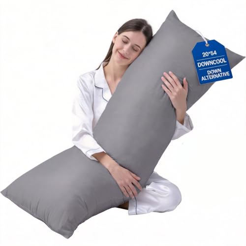 DOWNCOOL Large Body Pillow Insert- Breathable Full Body Pillow for Side Sleeper - Soft Long Bed Pillow for Adults - 20 x 54 inch (Grey) - color: Grey, size: Insert Only