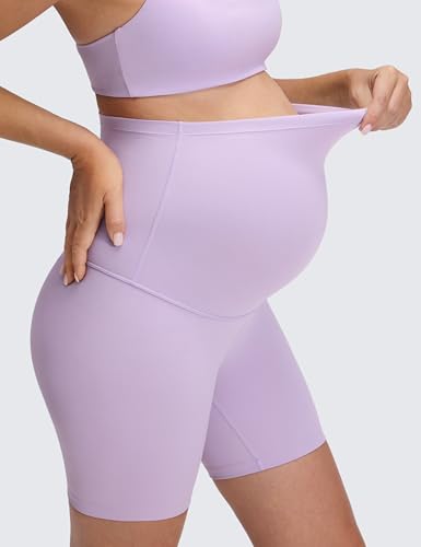 CRZ YOGA Maternity Biker Shorts 6" - color: Lilac Air, size: Small