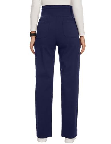 AMPOSH Women's Maternity Scrub Pants with 6 Pockets Stretchy Straight Leg Pregnancy Workwear - color: Black/Navy, size: X-Large