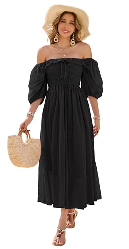 R.Vivimos Women Summer Cotton A Line Flowy Long Dresses - color: Black-1, size: Medium