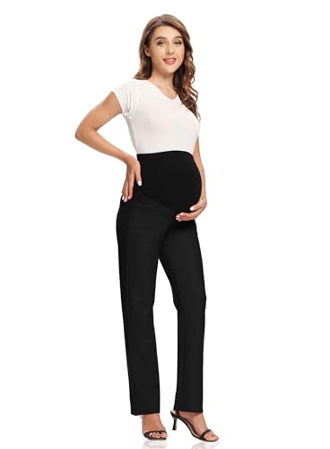 Foucome Women's Maternity Pants Over Belly Dress Work Pants - color: Black, size: Large