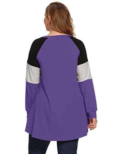 LARACE Plus Size Tops Women Pullover Sweatshirt Long Sleeve Tunic - color: Deep Purple, size: 5X