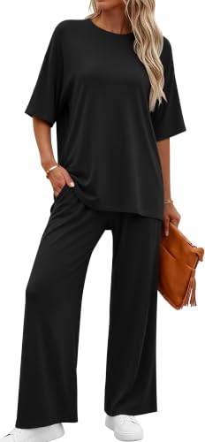 RUBZOOF Womens Lounge Sets 2 Piece Outfits Matching Clothing - color: Black, size: Medium