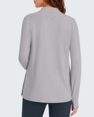 G4Free Lightbreeze Maternity Shirts Long Sleeve Half Zip Mock Neck Yoga - color: Silver Gray, size: Medium