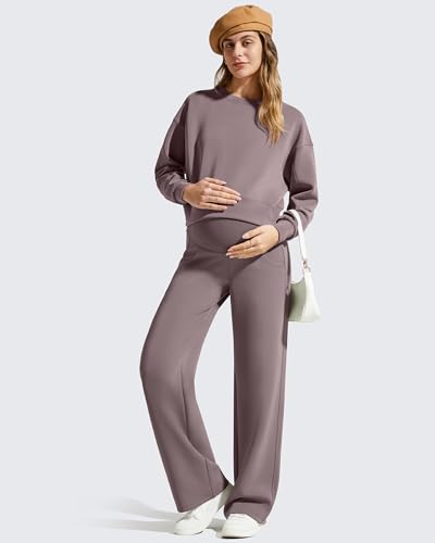G4Free Maternity Pants Pregnancy Wide Leg Sweatpants High Waist Modal Soft - color: Taupe, size: Medium