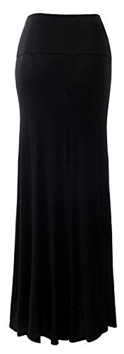 URBAN K Womens Basic Foldable High Waist Regular and Plus Size Maxi Skirts - color: Black, size: Medium