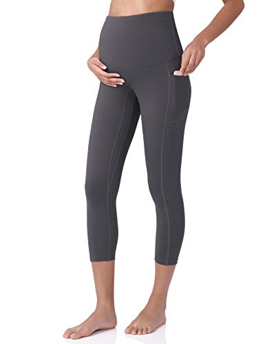 POSHDIVAH Maternity Capri Leggings with Pockets Pregnancy Workout Pants - color: Grey, size: Small