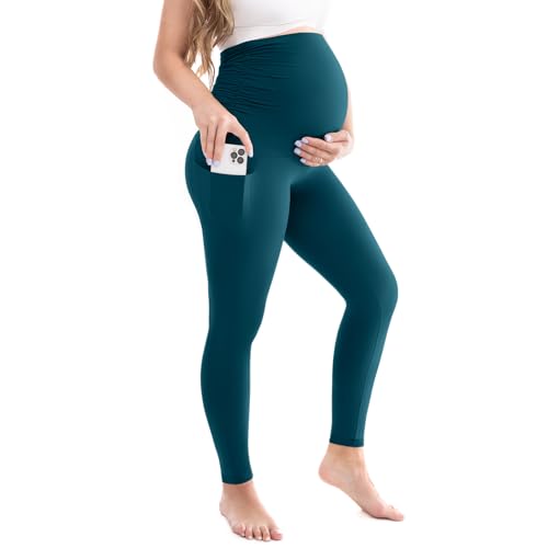 Leafigure Womens Maternity Pants with Pockets Over The Belly - color: Borealis Blue, size: XX-Large