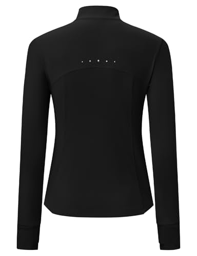 BGOWATU Women's Workout Athletic Jacket Zip Up Running Jackets Thumb Hole - color: Black, size: Medium