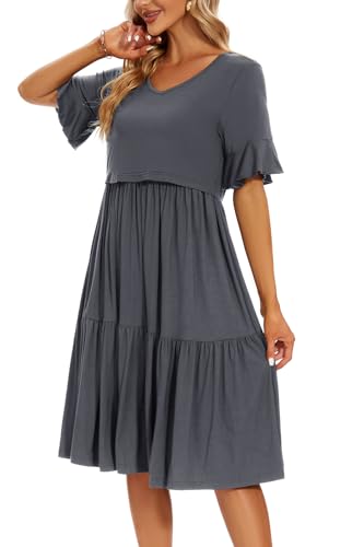 Smallshow Women's Ruffle Maternity Nursing Dress - color: Dark Grey, size: Small