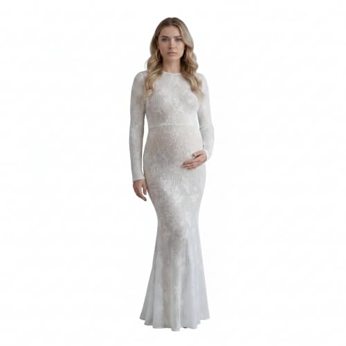 Cichic White Lace Ruffle Mermaid Elegant Maternity Maxi Dress - size: Medium