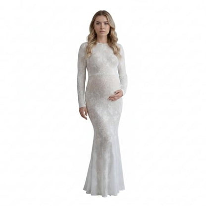 Cichic White Lace Ruffle Mermaid Elegant Maternity Maxi Dress - size: X-Large