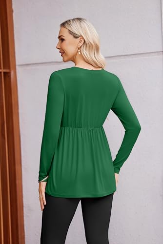 Ekouaer Maternity Shirts for Women Long Sleeve V Neck Fall Tops Clothes - color: Green, size: Medium