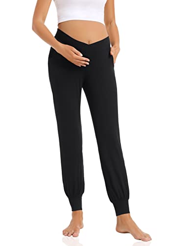 Foucome Women's Maternity Pants Under Belly Activewear Joggers - color: 2pack Black, size: X-Large