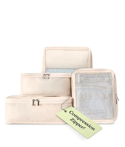 Vandel Space-Saving Compression Packing Cubes for Women 4-Pack Compressible - color: 3. Sand, size: 4 Pack (Compression)