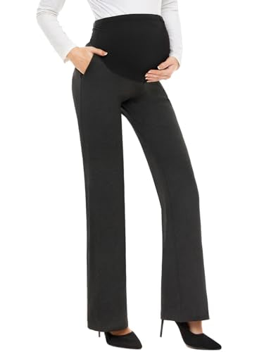Tapata Women's Maternity Bootcut Dress Pants 28" 30" 32" 34" with Pockets Over Belly Pregnancy Work Pants Over-Bump Casual - color: Charcoal, size: XX-Large/28" Inseam