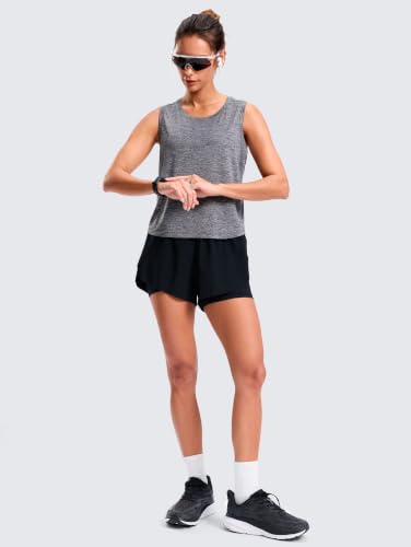 SANTINY Cropped Racerback Workout Tank Top - color: Heather Grey, size: Large