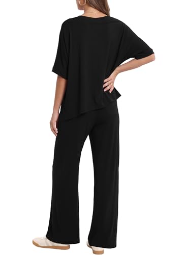Darong Womens 2 Piece Matching Lounge Sets Travel Outfit Summer Tracksuit - color: Black, size: Medium