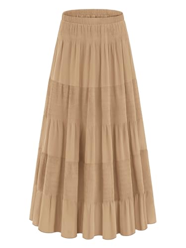 onlypuff Maxi Skirt Women Western Midi Chiffon Flowy Boho Fall Outfits - color: A-beige, size: Large