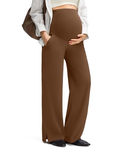 G4Free ShiftReady Maternity Dress Pants Wide Leg Pregnancy Work Tousers - color: Dark Coffee, size: Small
