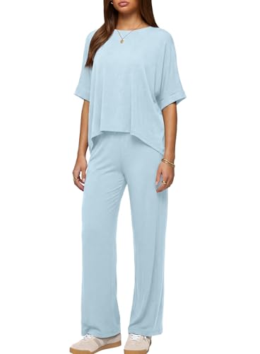 Darong Womens 2 Piece Matching Lounge Sets Travel Outfit Summer Tracksuit - color: Blue, size: Large